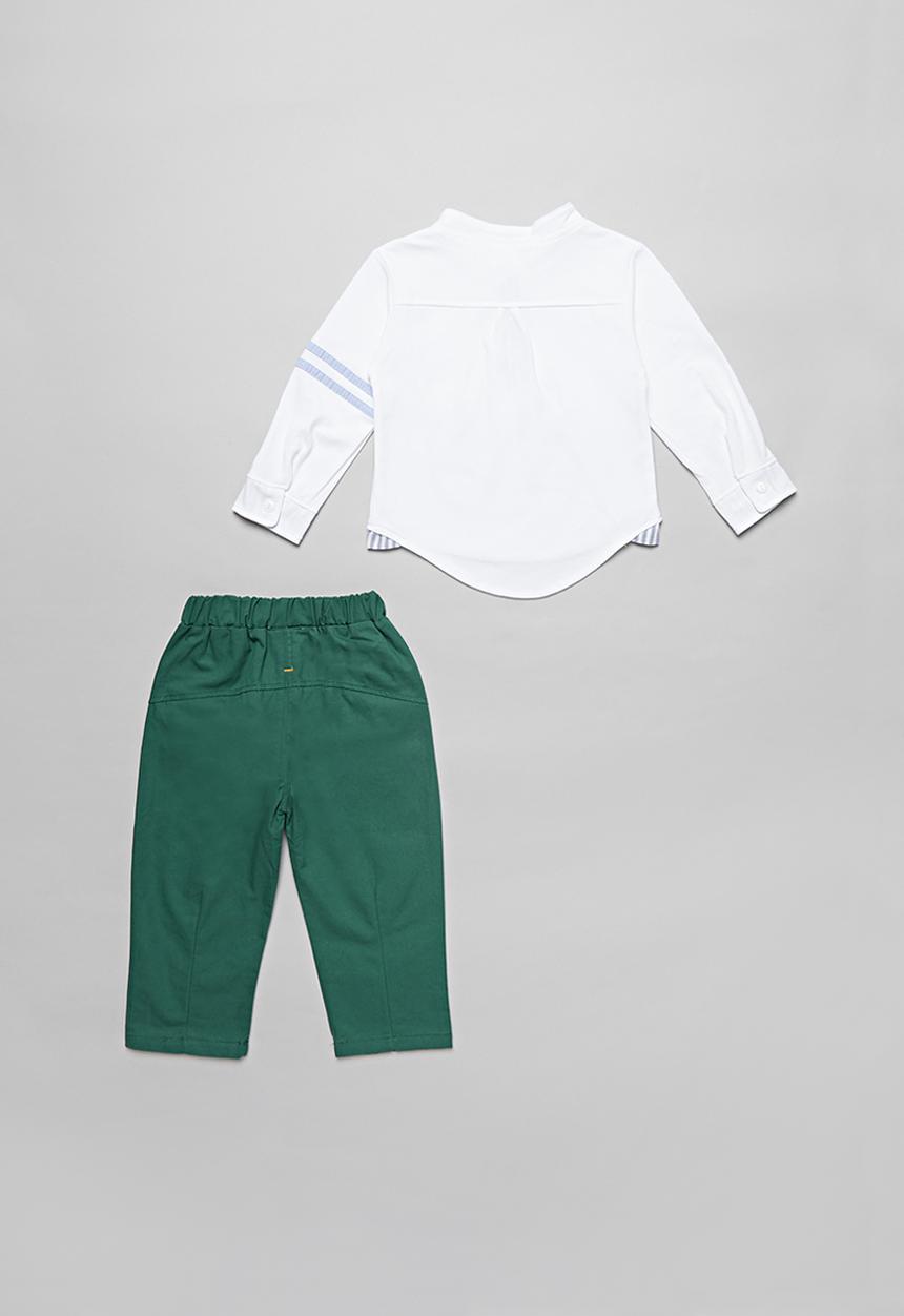 Pop Candy - Boys shirt & pants set - white & green