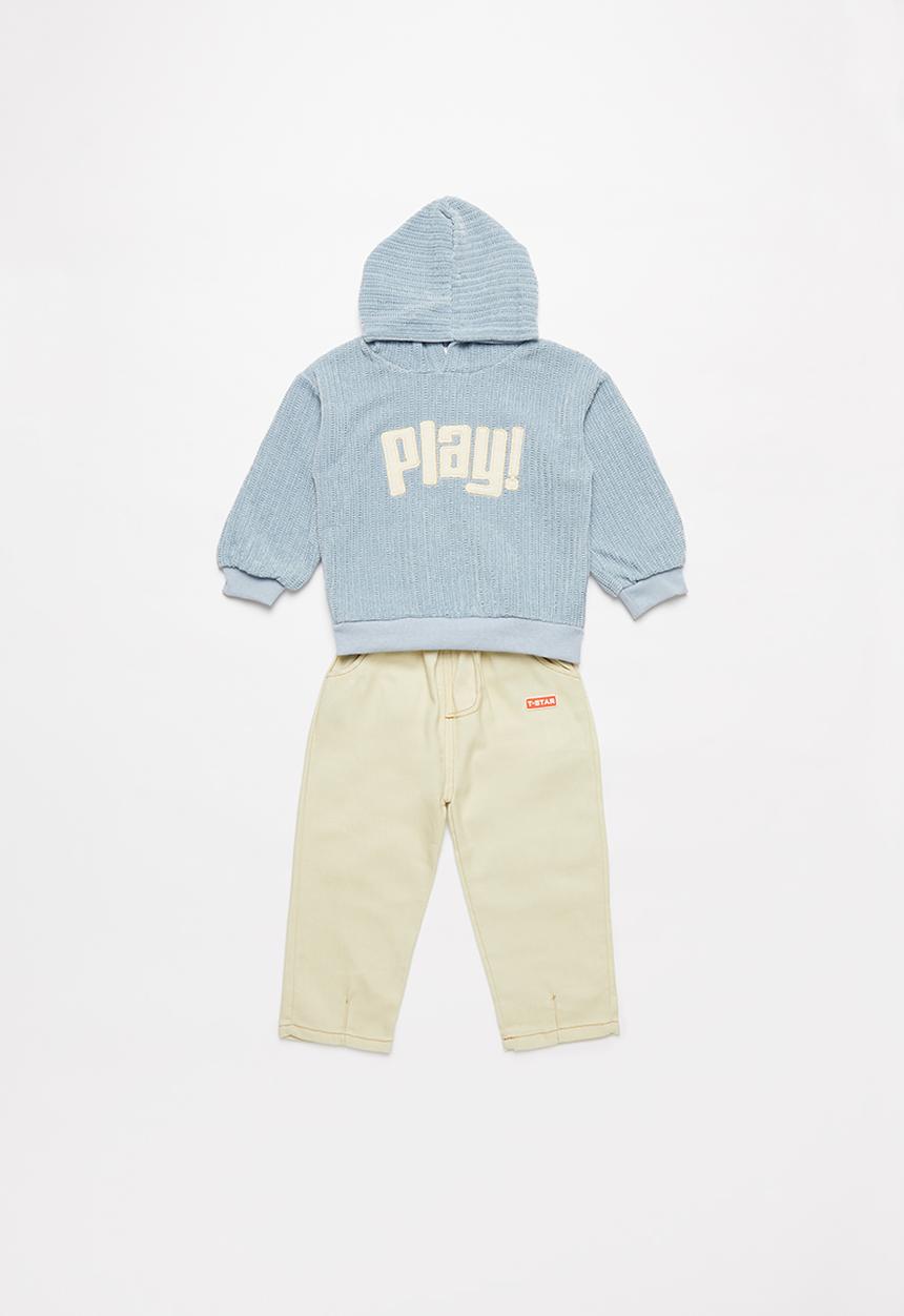 Pop Candy - Boys hoodie & pants set - blue & cream