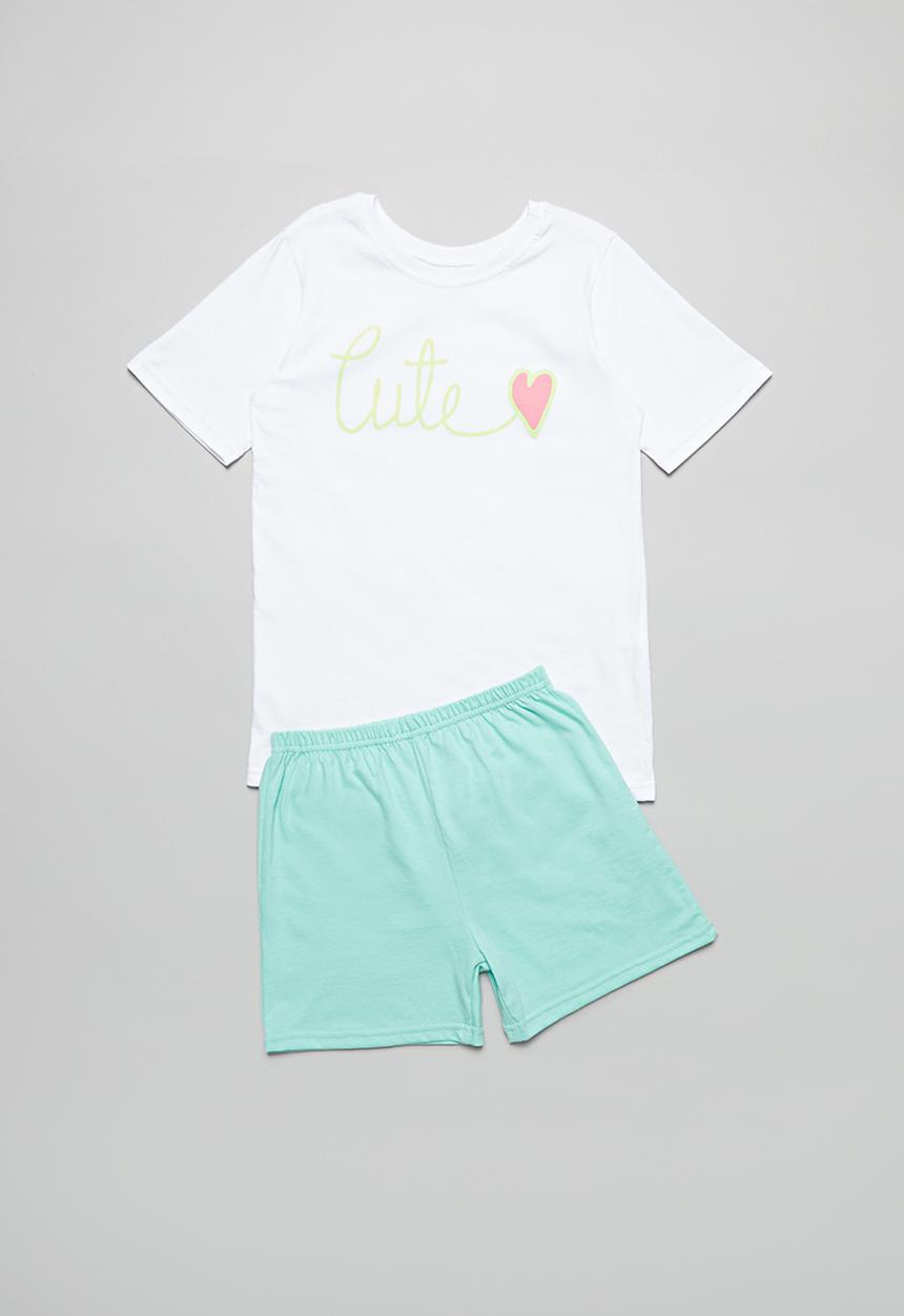 Pop Candy - Girls pyjamas set - white & aqua 