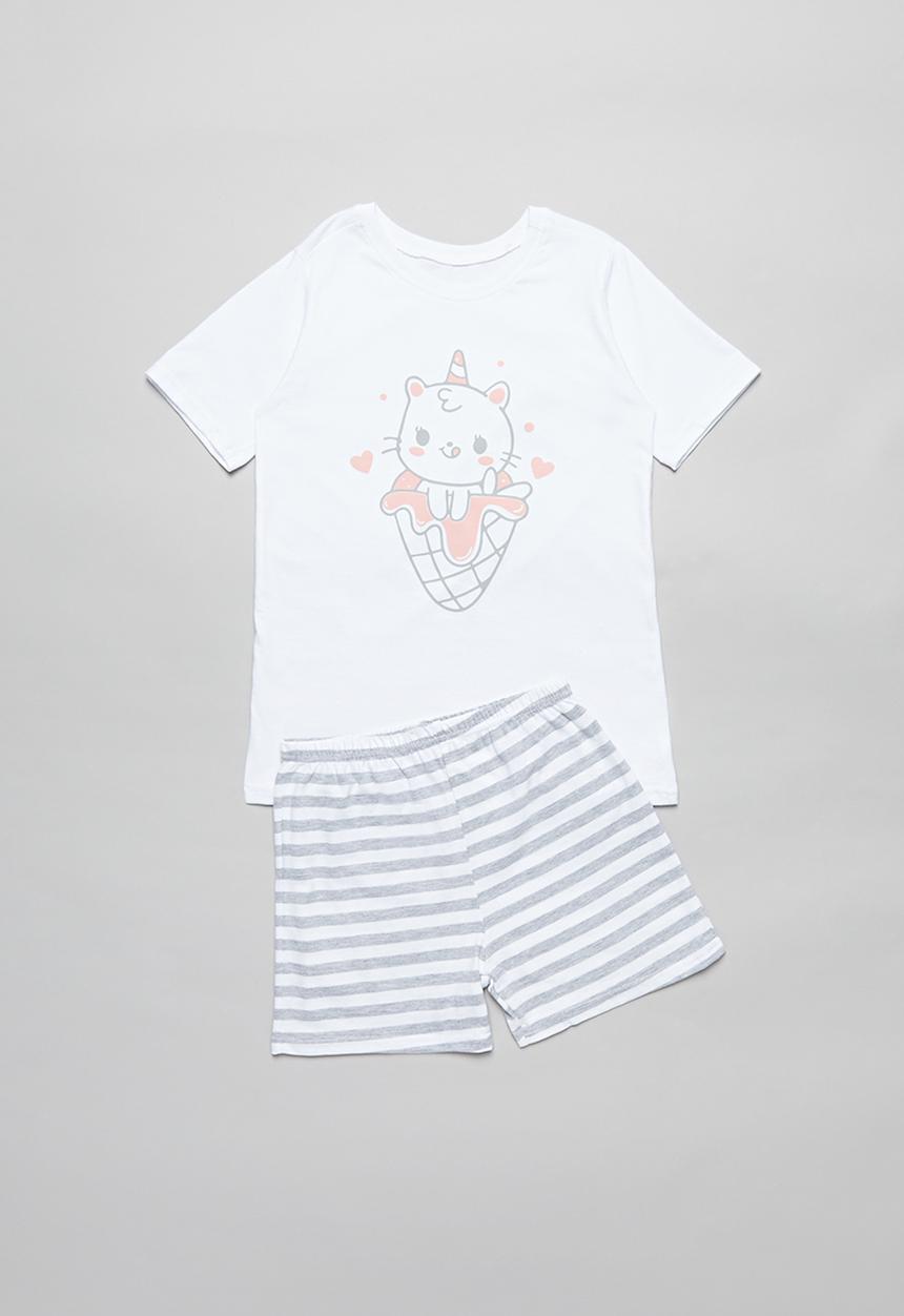 Pop Candy - Girls pyjamas set- white & grey 