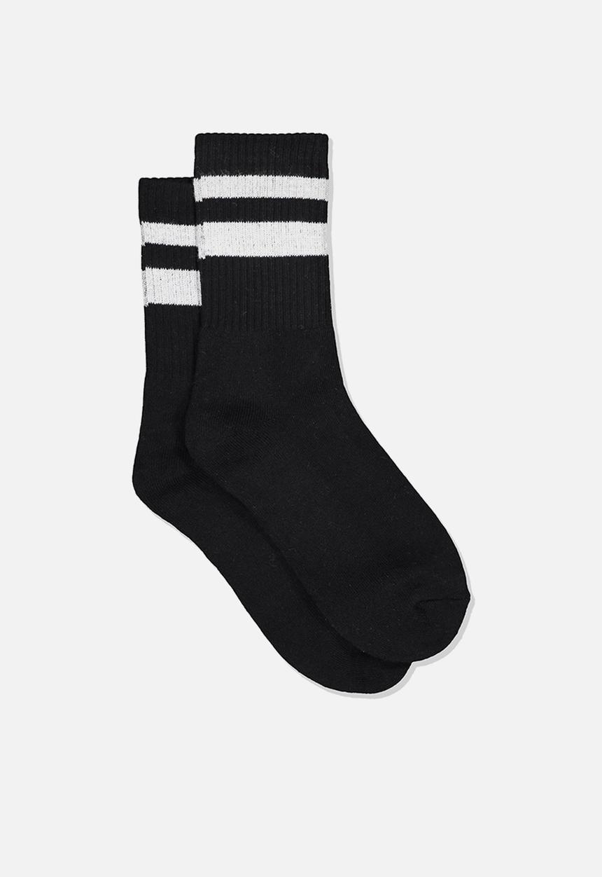 Cotton On - Sporty stripe crew sock - black/white tipping stripe
