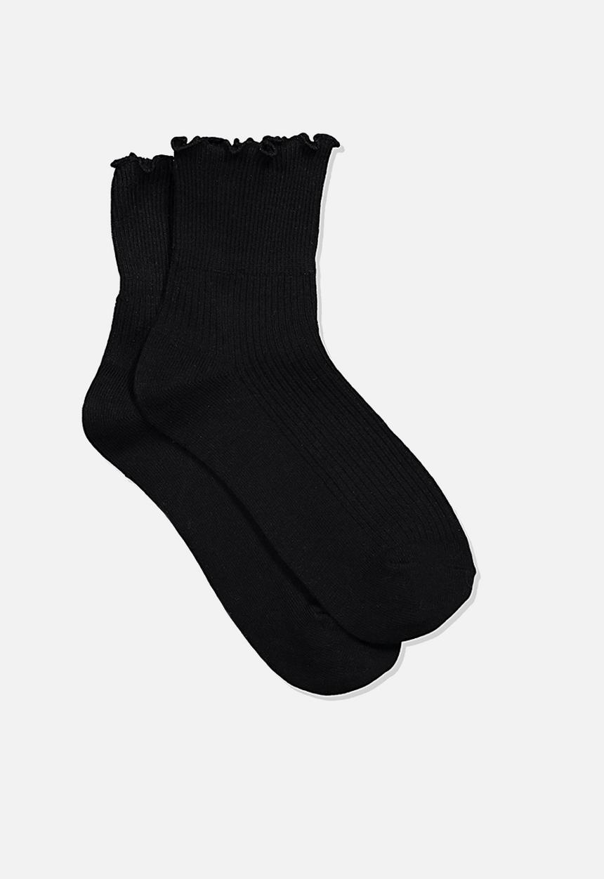 Cotton On - Frill ribbed quarter crew - black