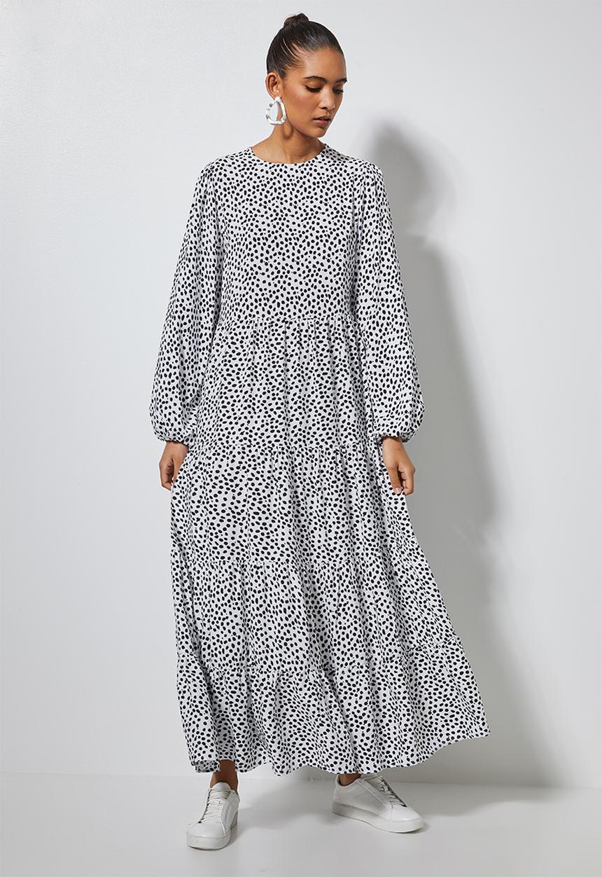 Superbalist - Tiered midi dress - white & black 