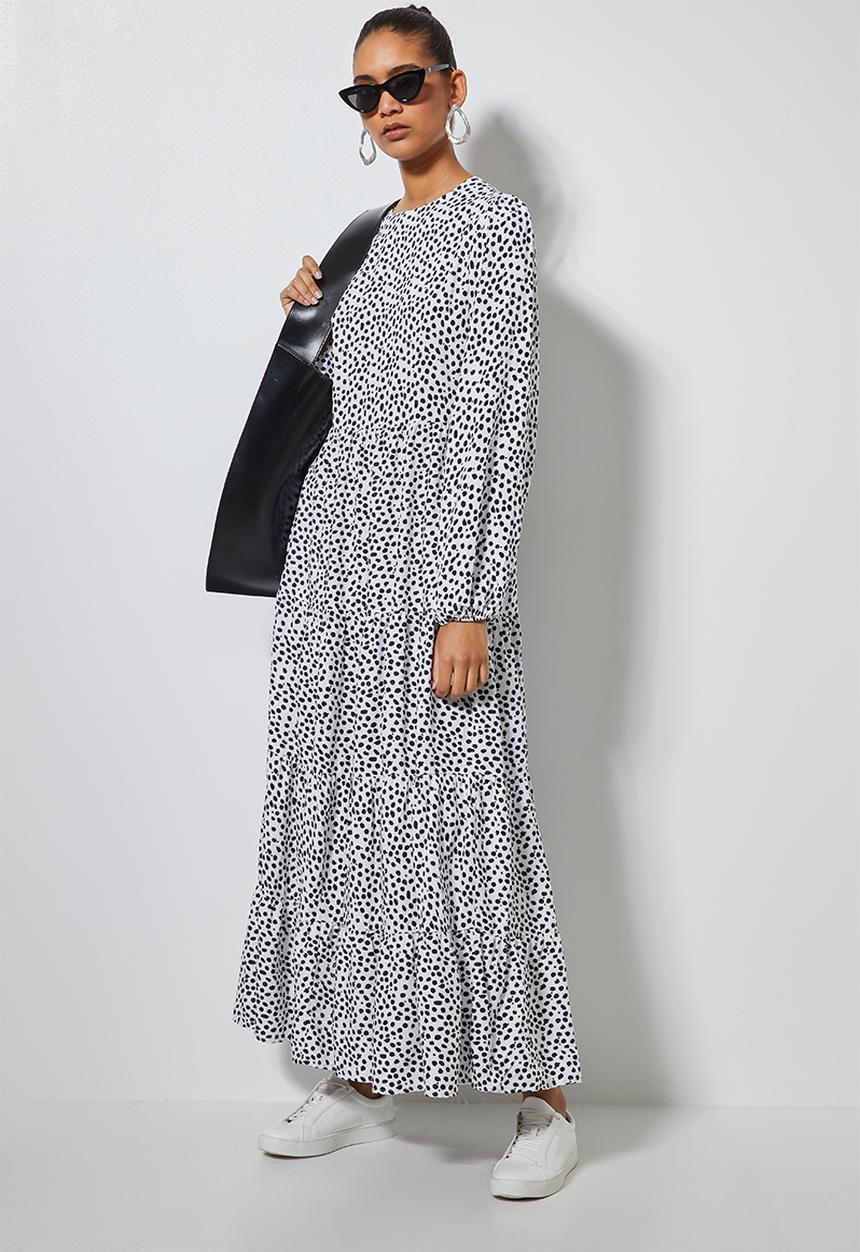 Superbalist - Tiered midi dress - white & black 