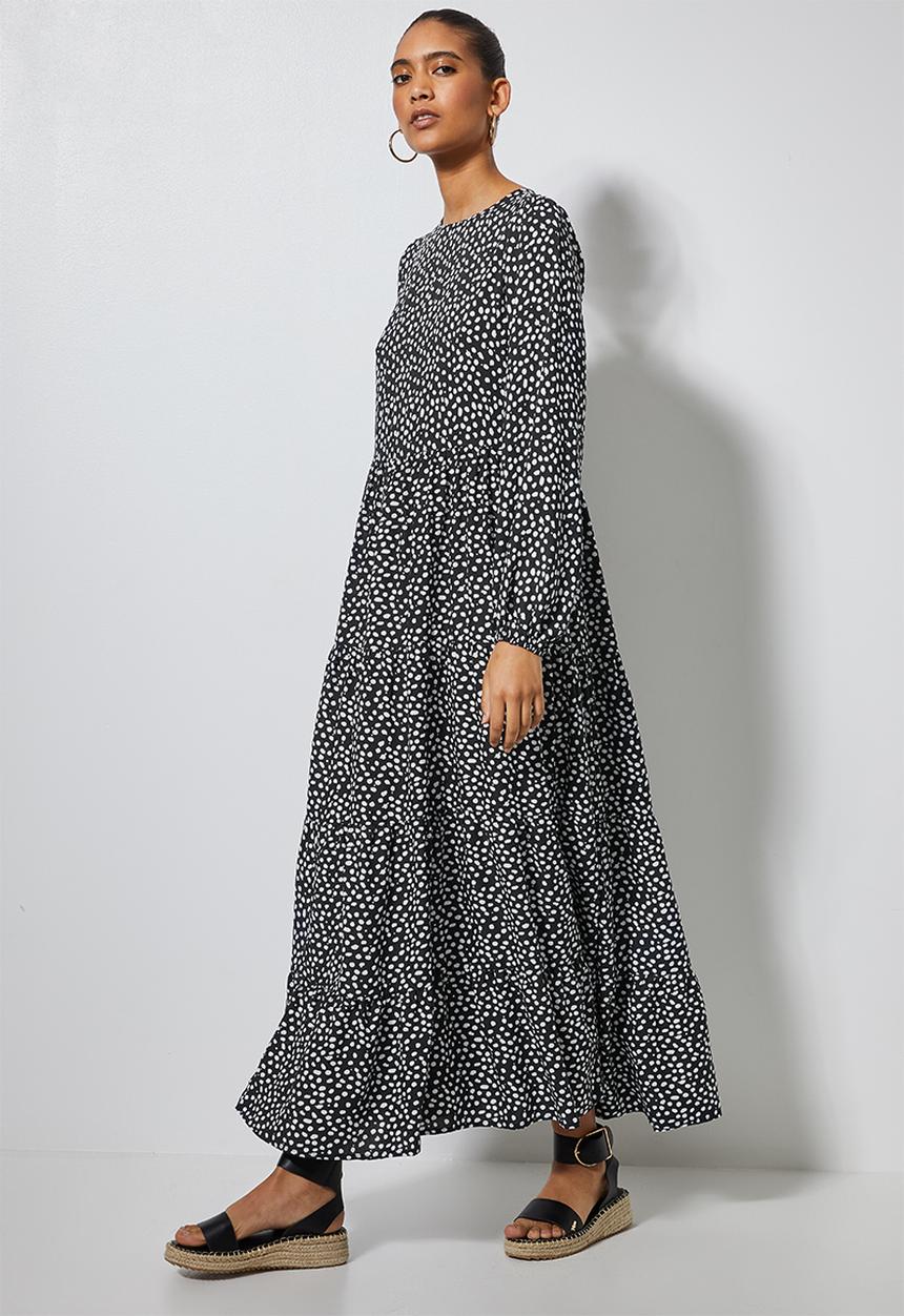 Superbalist - Tiered midi dress - black & white 