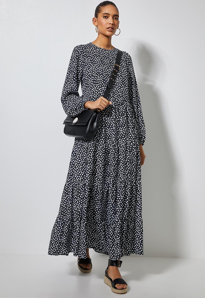 Superbalist - Tiered midi dress - black & white 
