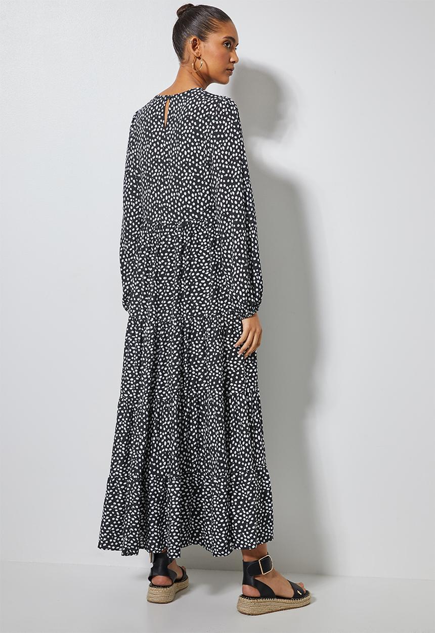 Superbalist - Tiered midi dress - black & white 