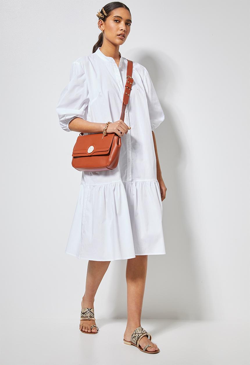 Superbalist - Cotton button dress with tier - white