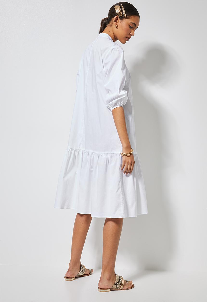 Superbalist - Cotton button dress with tier - white