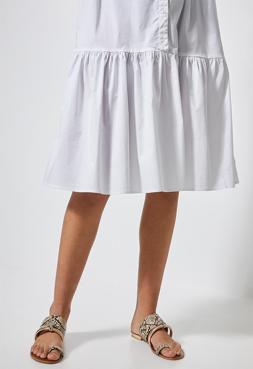 Superbalist - Cotton button dress with tier - white