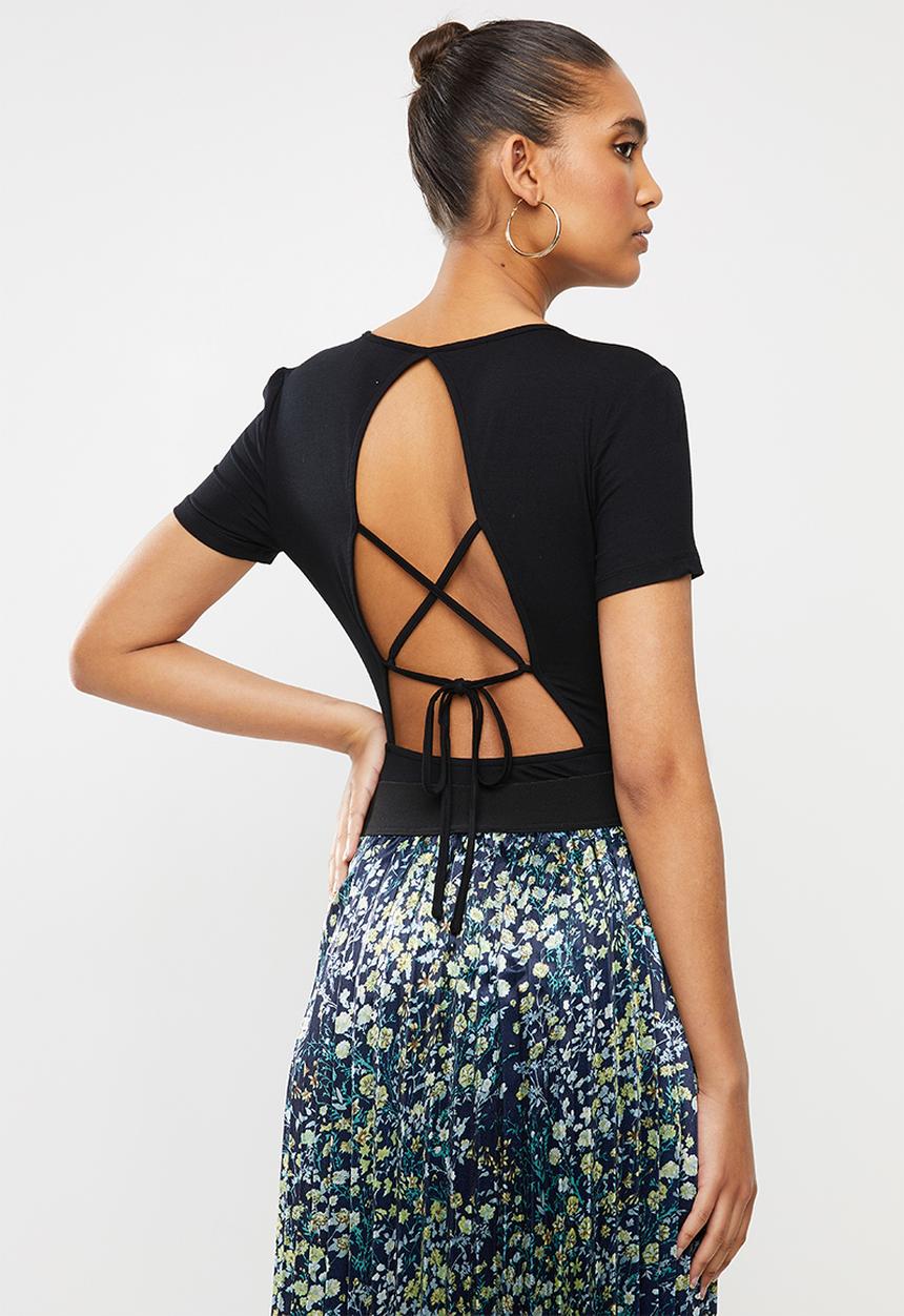 Blake - Tie back short sleeve bodysuit - black