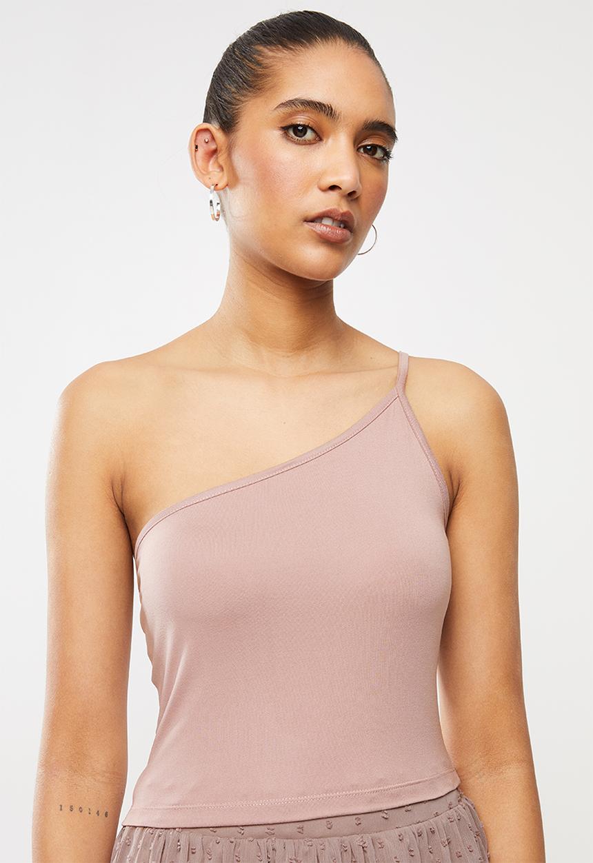 Blake - Sueded single jersey asymmetric crop top - rose