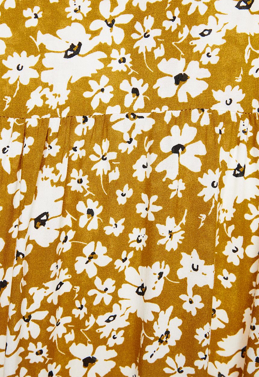 Blake - Midi tiered dress with short puff sleeve - yellow & white