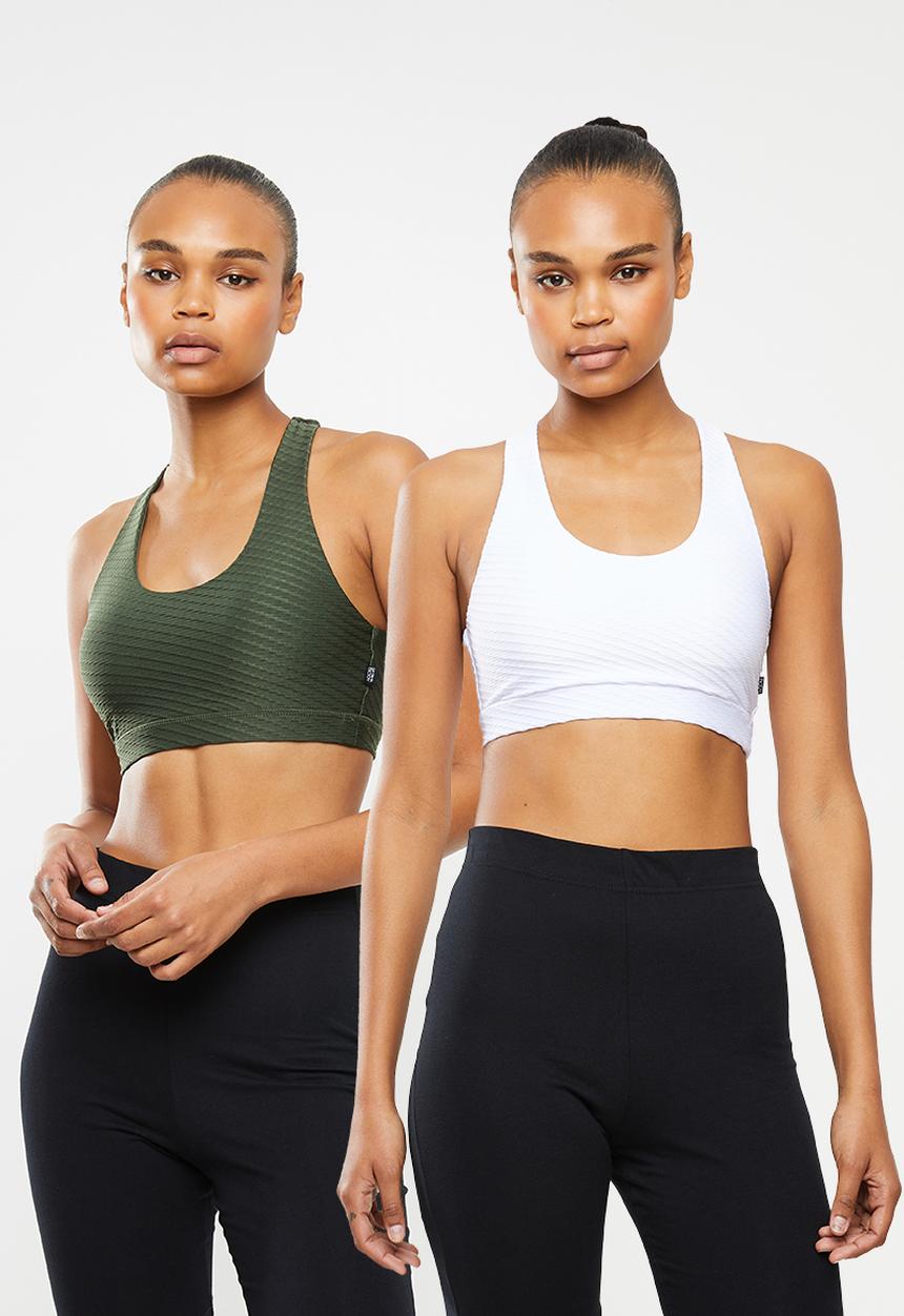 Cotton On - Workout cut out crop 2 pack - khaki texture & white texture