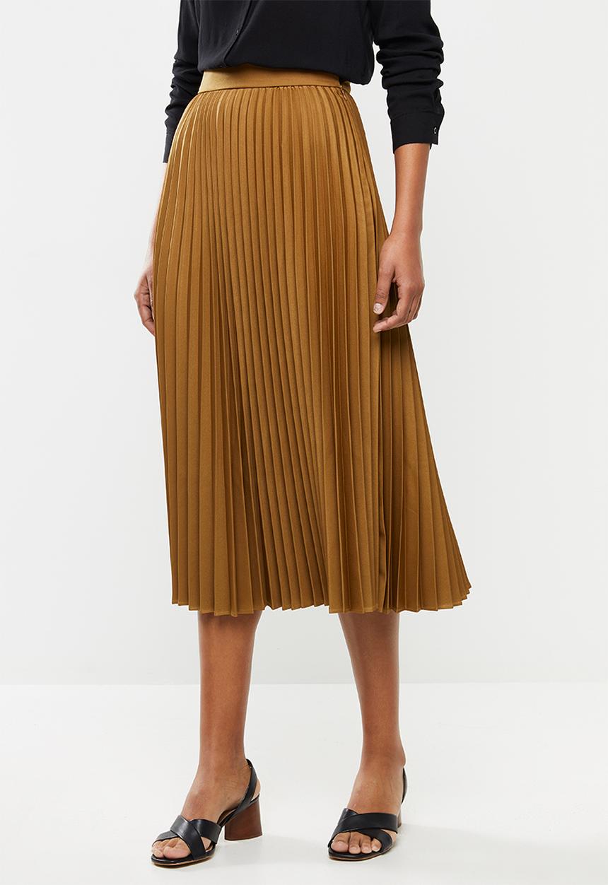 edit - Pleated midi skirt - tobacco