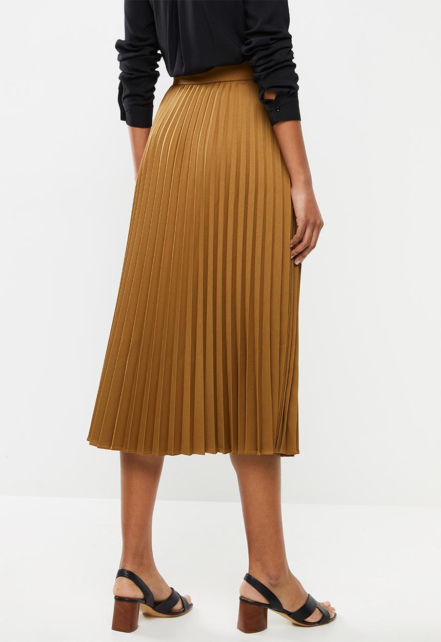 edit - Pleated midi skirt - tobacco