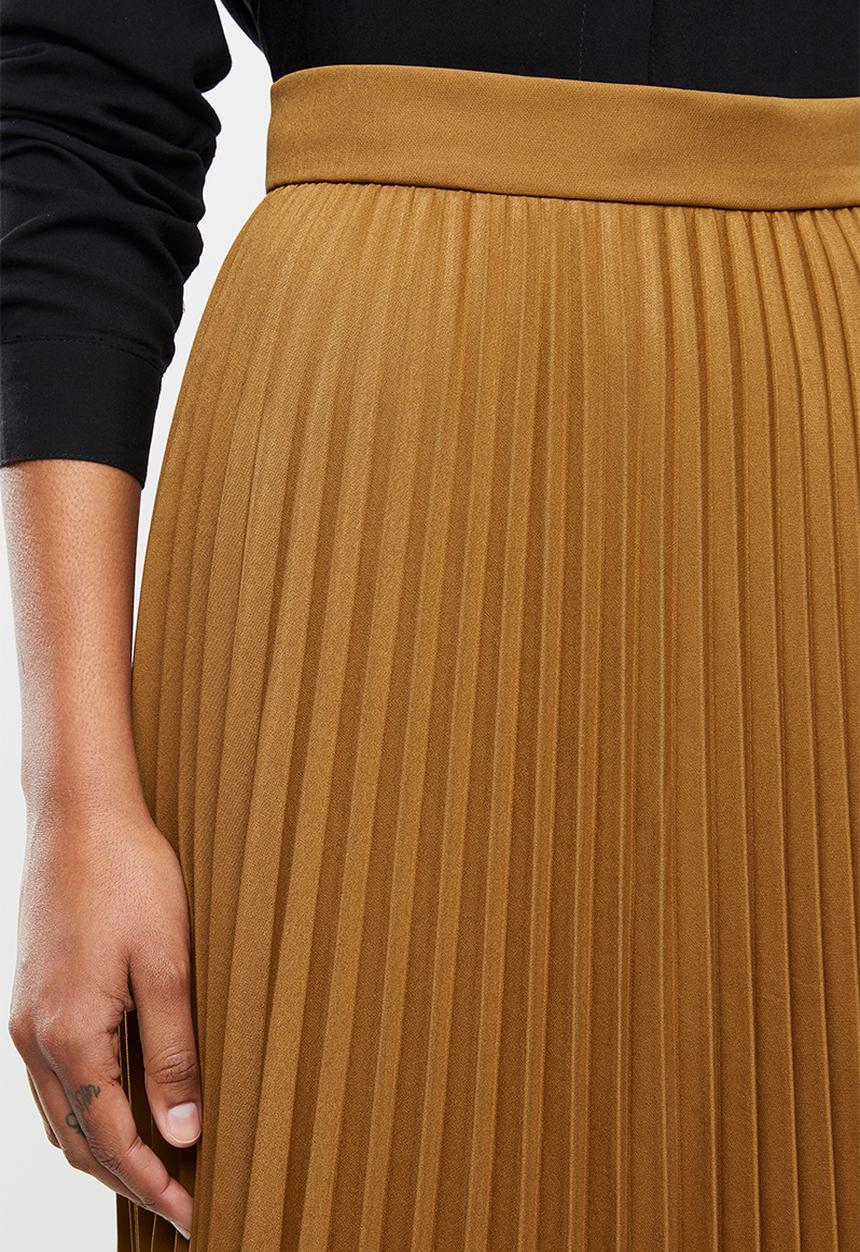 edit - Pleated midi skirt - tobacco