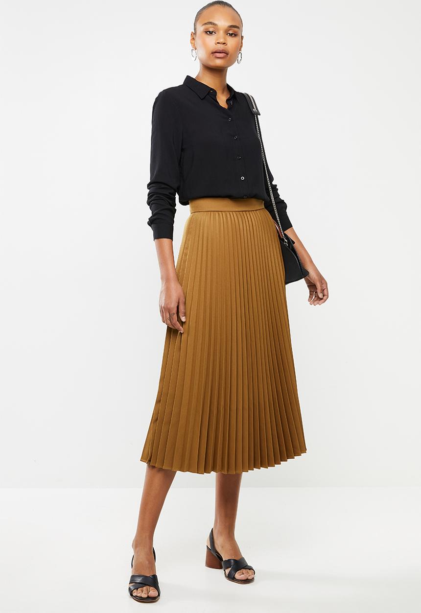 edit - Pleated midi skirt - tobacco