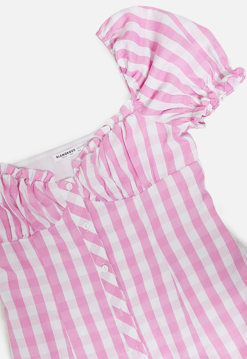 Glamorous - Petite gingham puff sleeve mini - pink & white