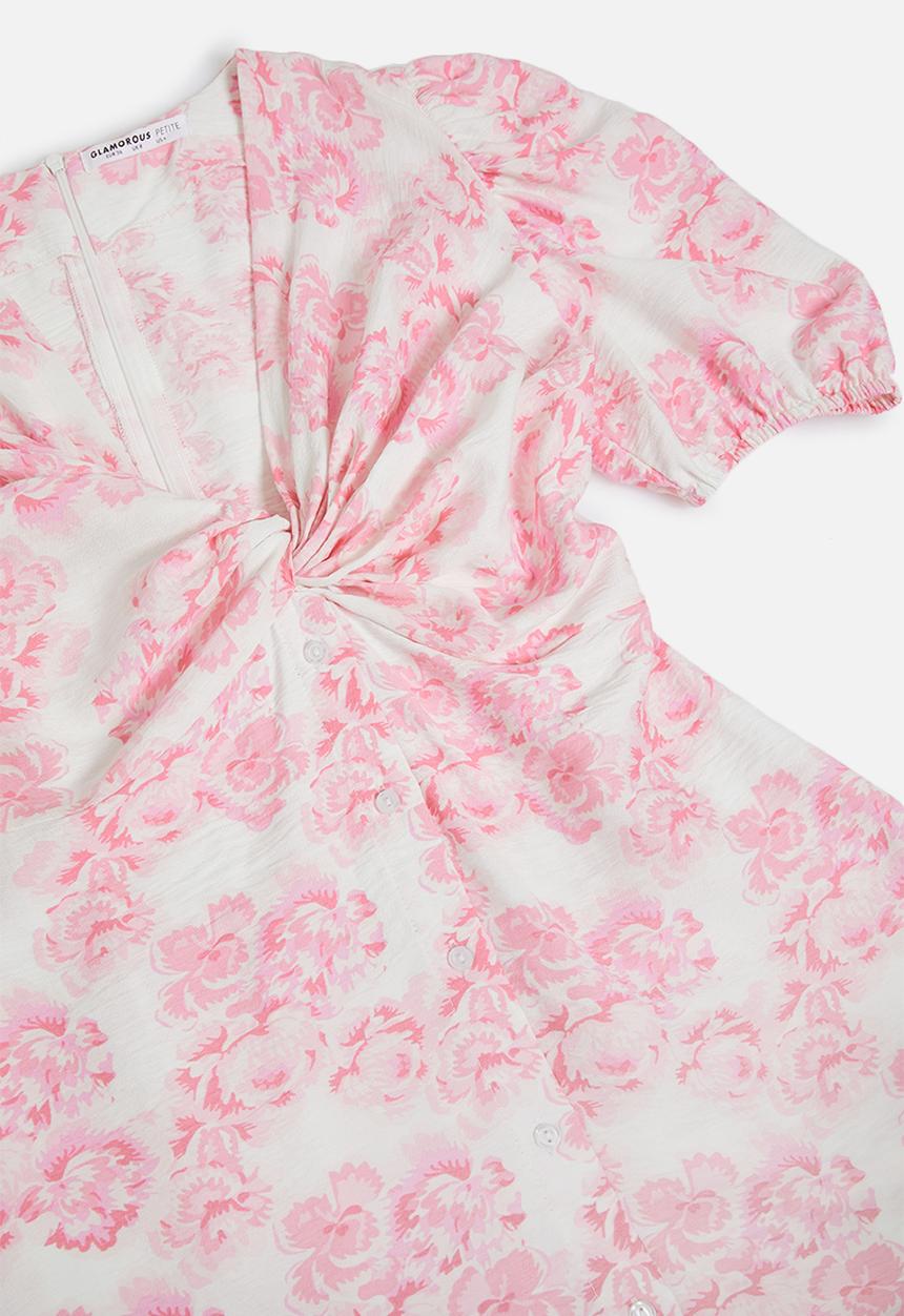 Glamorous - Petite floral maxi with puff sleeves - pink & white 