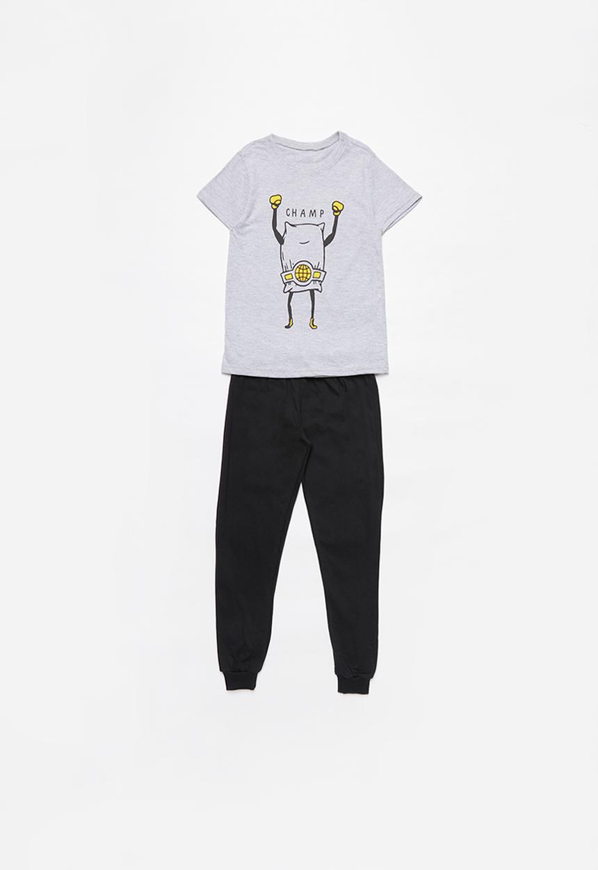 Rebel Republic - Tween boys pj set - grey & black
