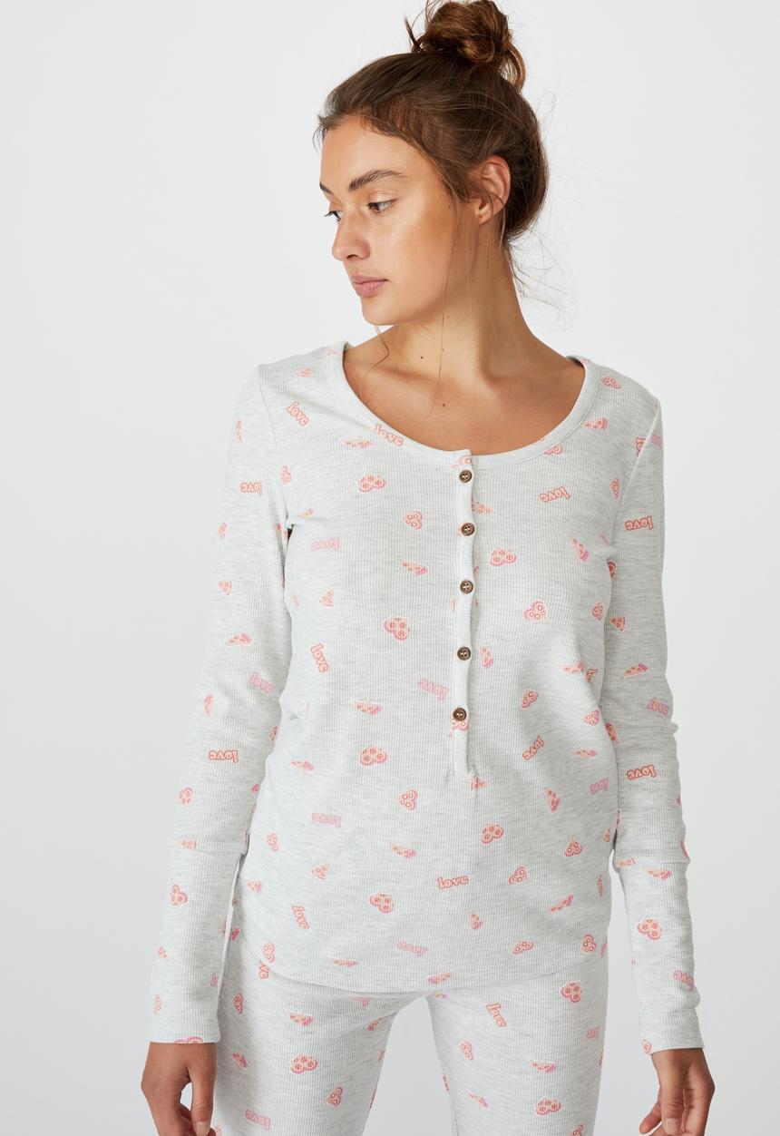 Cotton On - Henley waffle long sleeve top - grey 