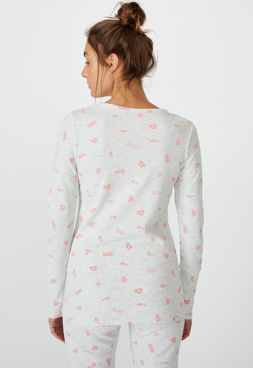 Cotton On - Henley waffle long sleeve top - grey 