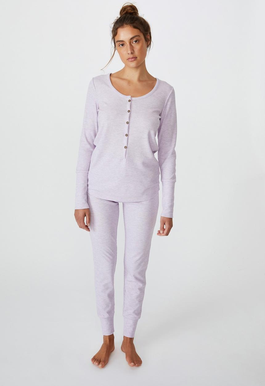 Cotton On - Henley waffle long sleeve top - purple