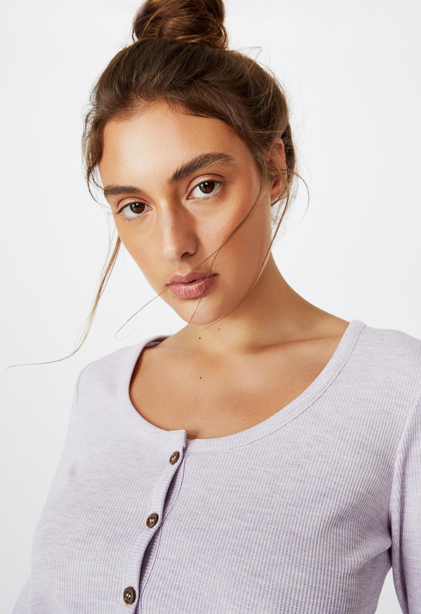 Cotton On - Henley waffle long sleeve top - purple