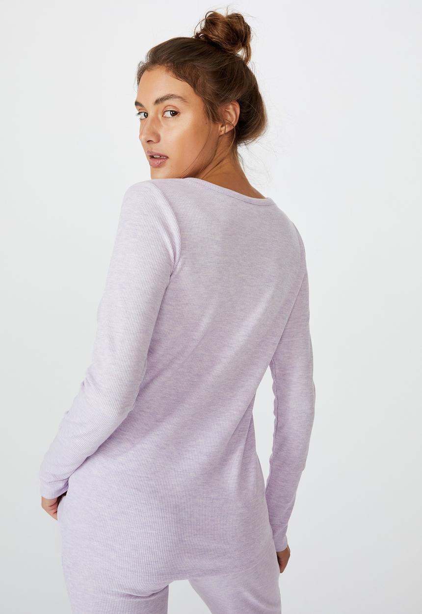 Cotton On - Henley waffle long sleeve top - purple