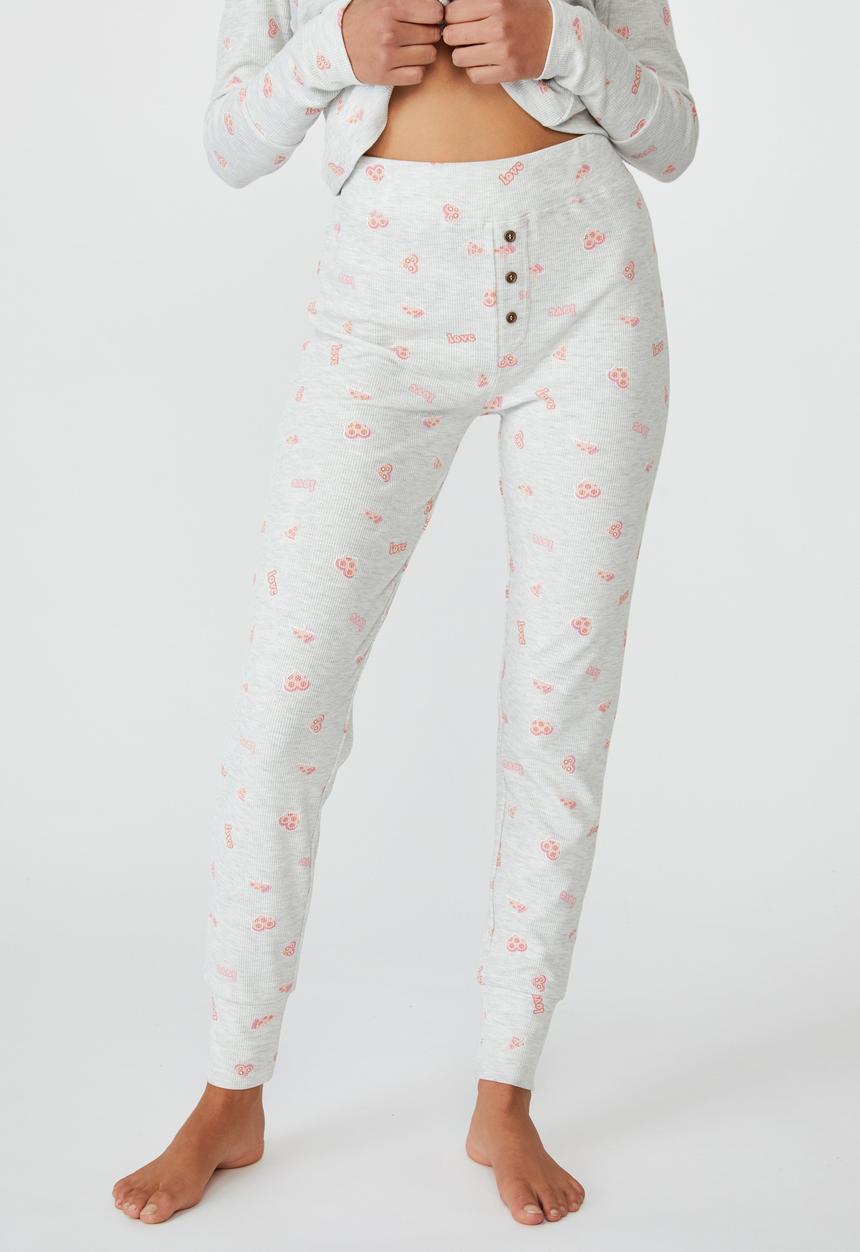 Cotton On - Waffle long john  -pizza love & grey marle