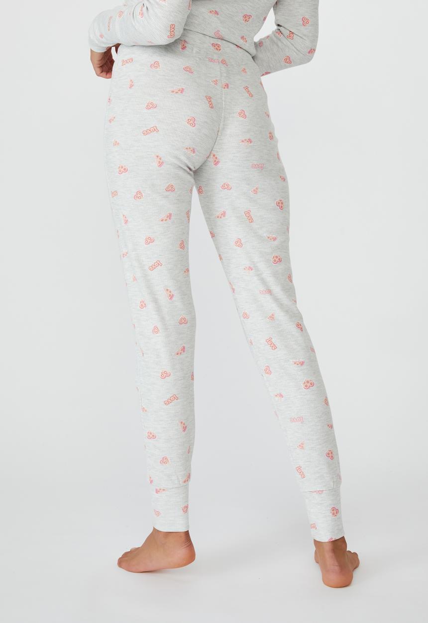 Cotton On - Waffle long john  -pizza love & grey marle