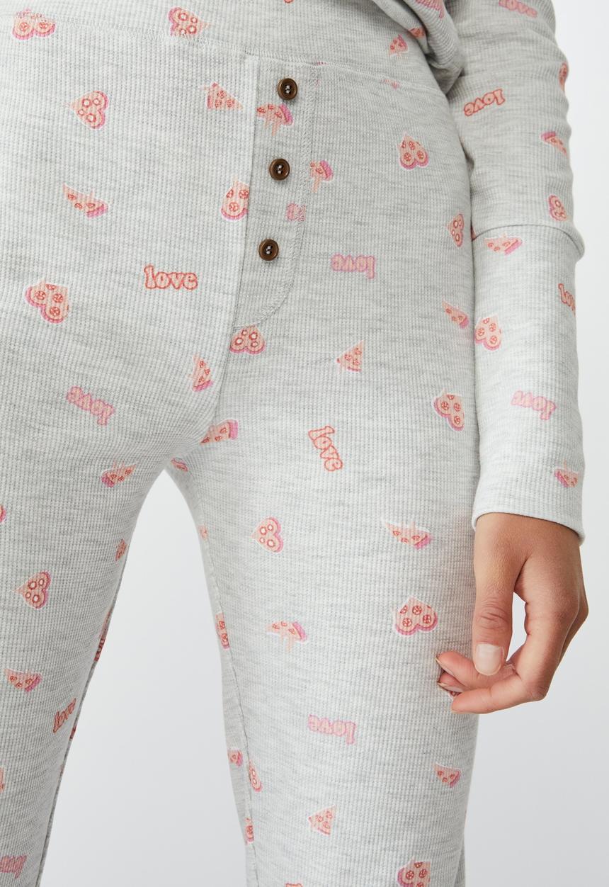 Cotton On - Waffle long john  -pizza love & grey marle