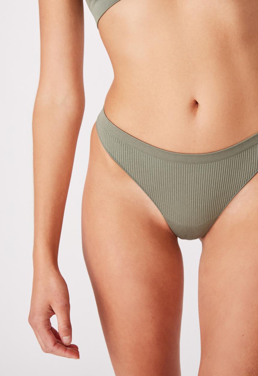 Cotton On - Seamfree rib G-string - cool avocado