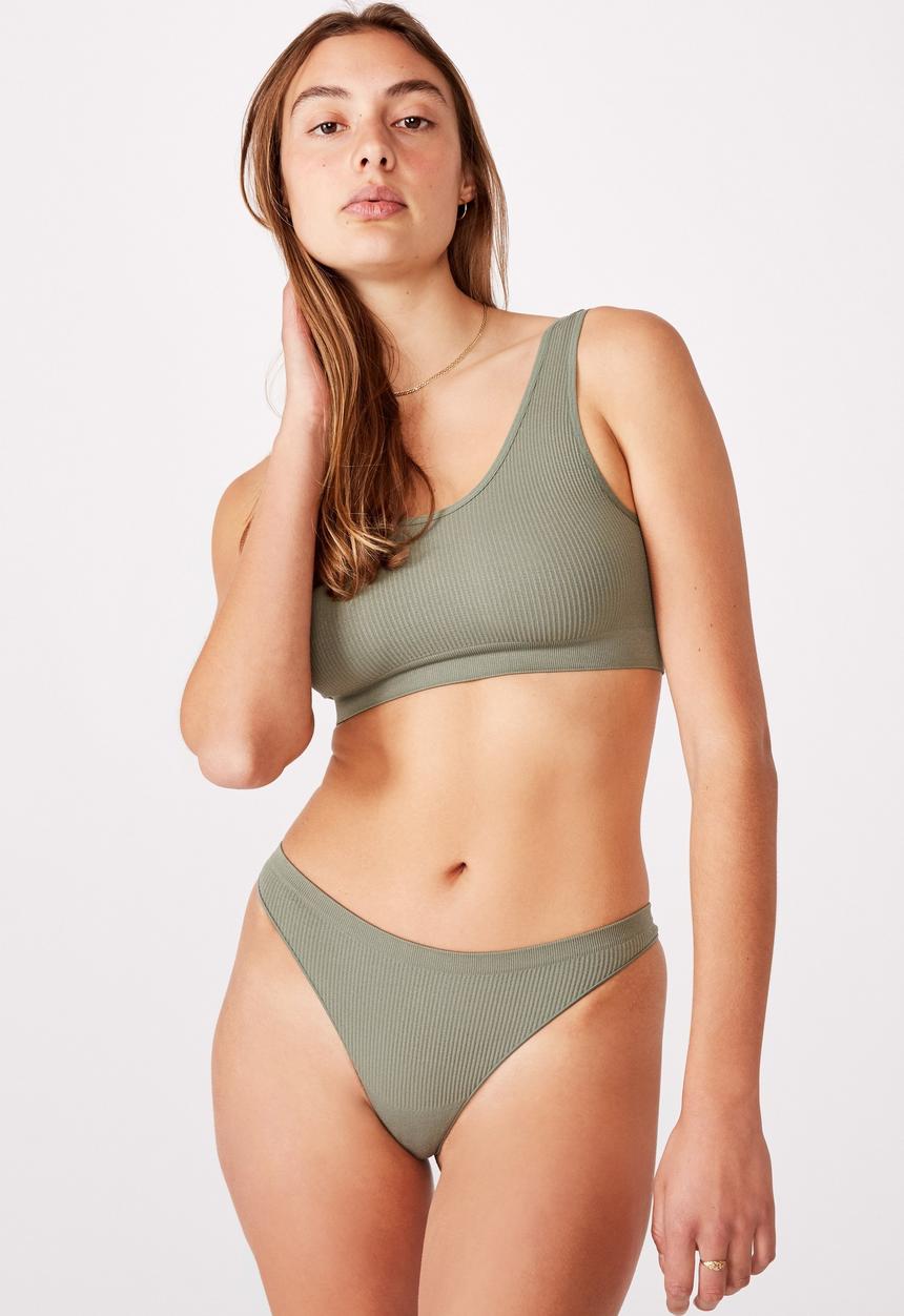 Cotton On - Seamfree rib G-string - cool avocado