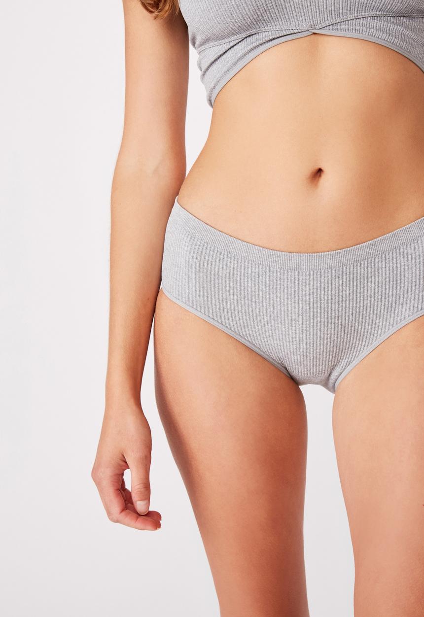 Cotton On - Seamfree rib boyleg brief - light grey marle