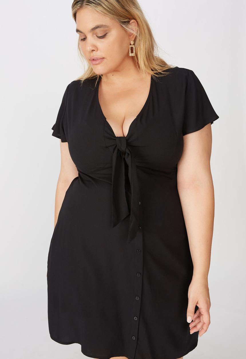 Cotton On - Curve woven miranda tie front mini dress - black