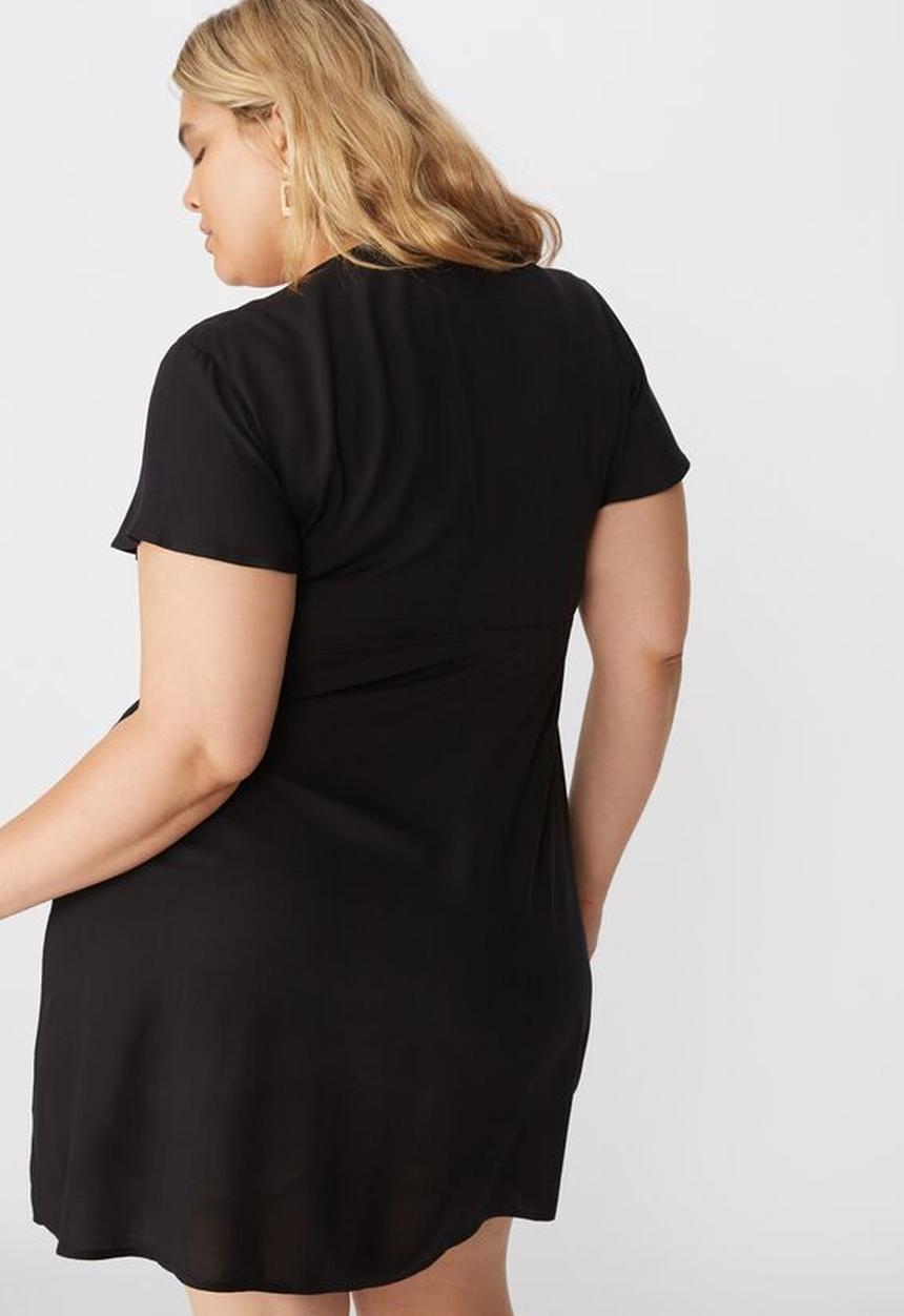 Cotton On - Curve woven miranda tie front mini dress - black