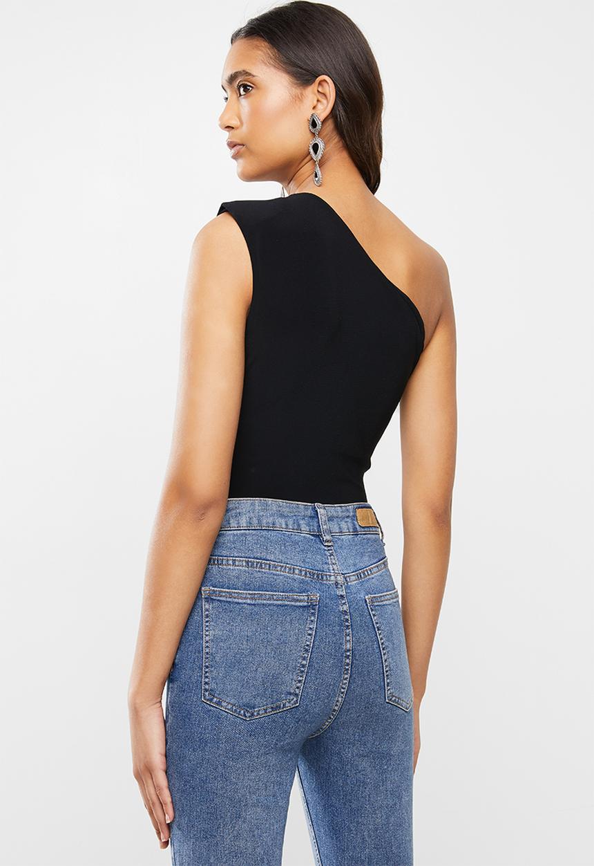 VELVET - Asymmetrical keyhole bodysuit - black