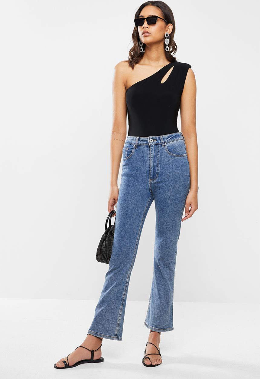 VELVET - Asymmetrical keyhole bodysuit - black