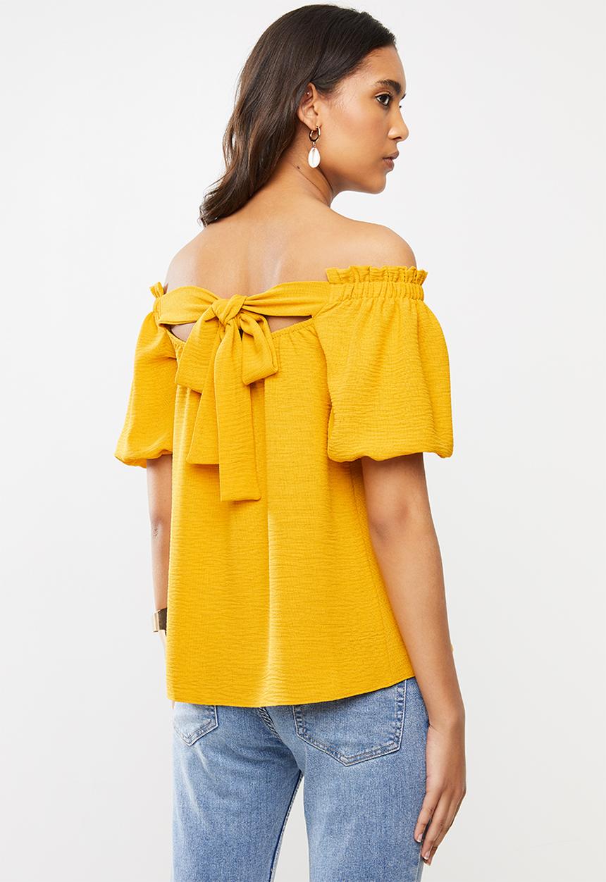 VELVET - Tie back bardot blouse - yellow