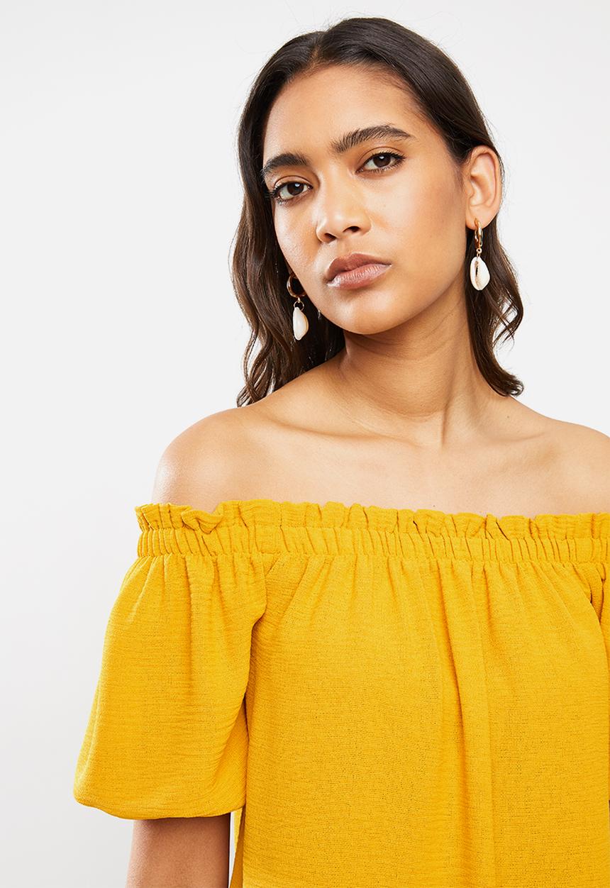 VELVET - Tie back bardot blouse - yellow
