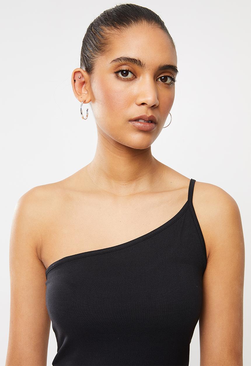 Blake - Sueded single jersey asymetric crop top - black