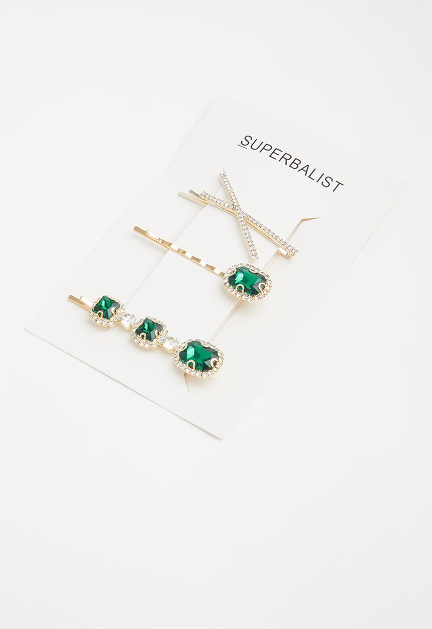 Superbalist - Hair slides 3 pack - green & gold 