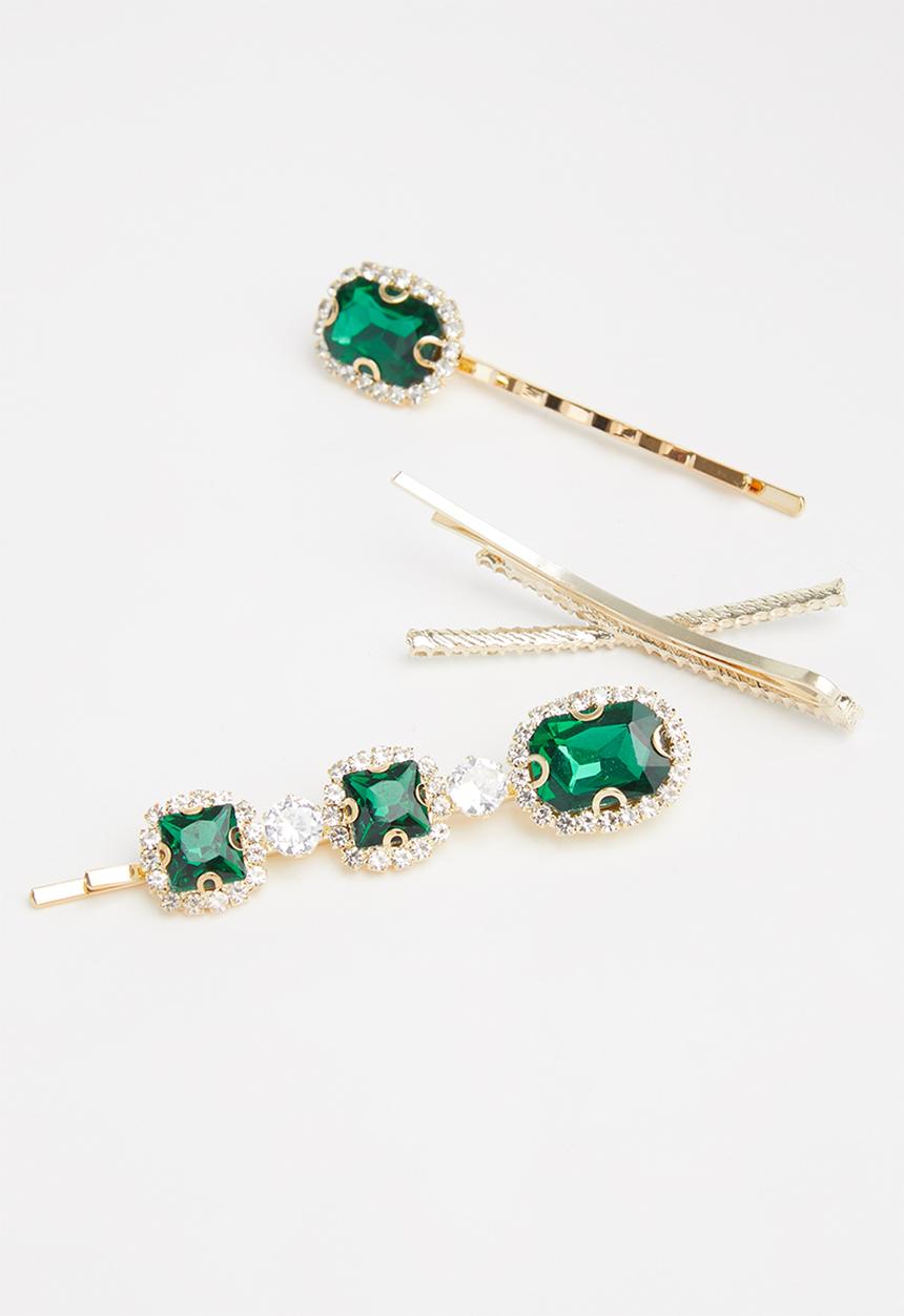 Superbalist - Hair slides 3 pack - green & gold 