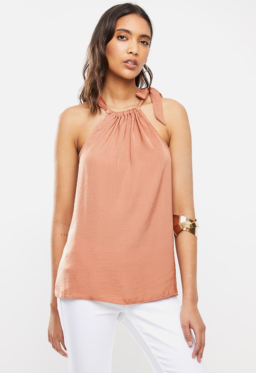 VELVET - Satin drawcord halter top - dusty clay