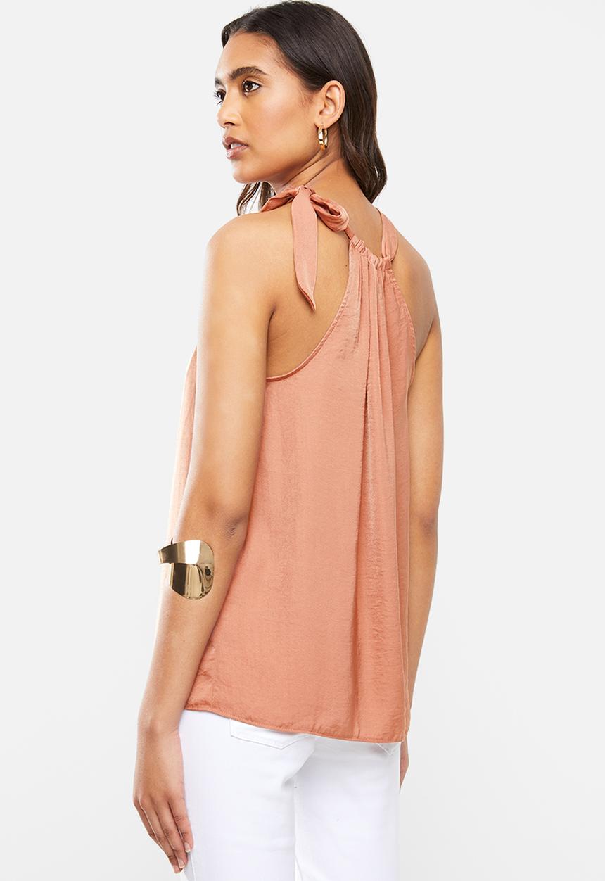 VELVET - Satin drawcord halter top - dusty clay