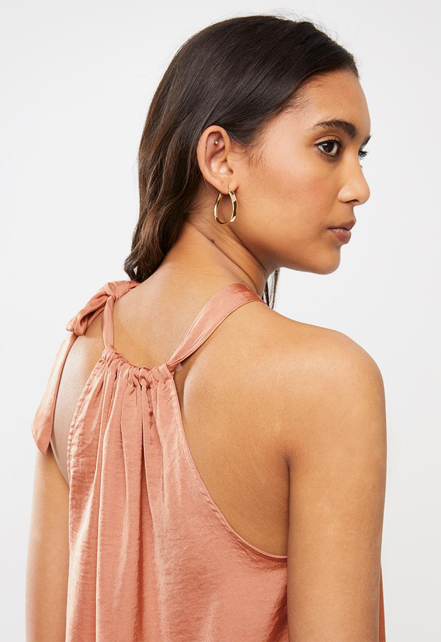 VELVET - Satin drawcord halter top - dusty clay