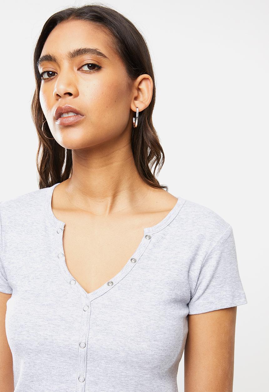 Factorie - Snap thru rib henley - grey 