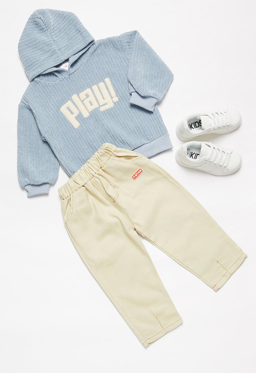 Pop Candy - Boys hoodie & pants set - blue & cream